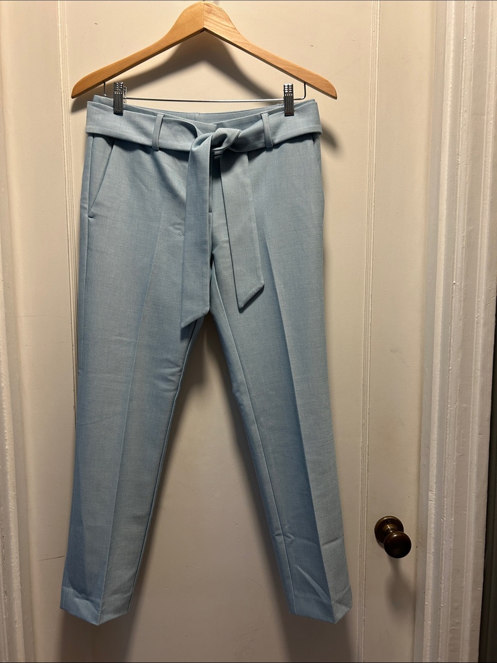 LOFT Light Blue Tie-Waist Cropped Trousers